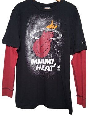 Vintage Y2K Miami Heat Shirt Men Large Zipway NBA Thermal Double Long Sleeve